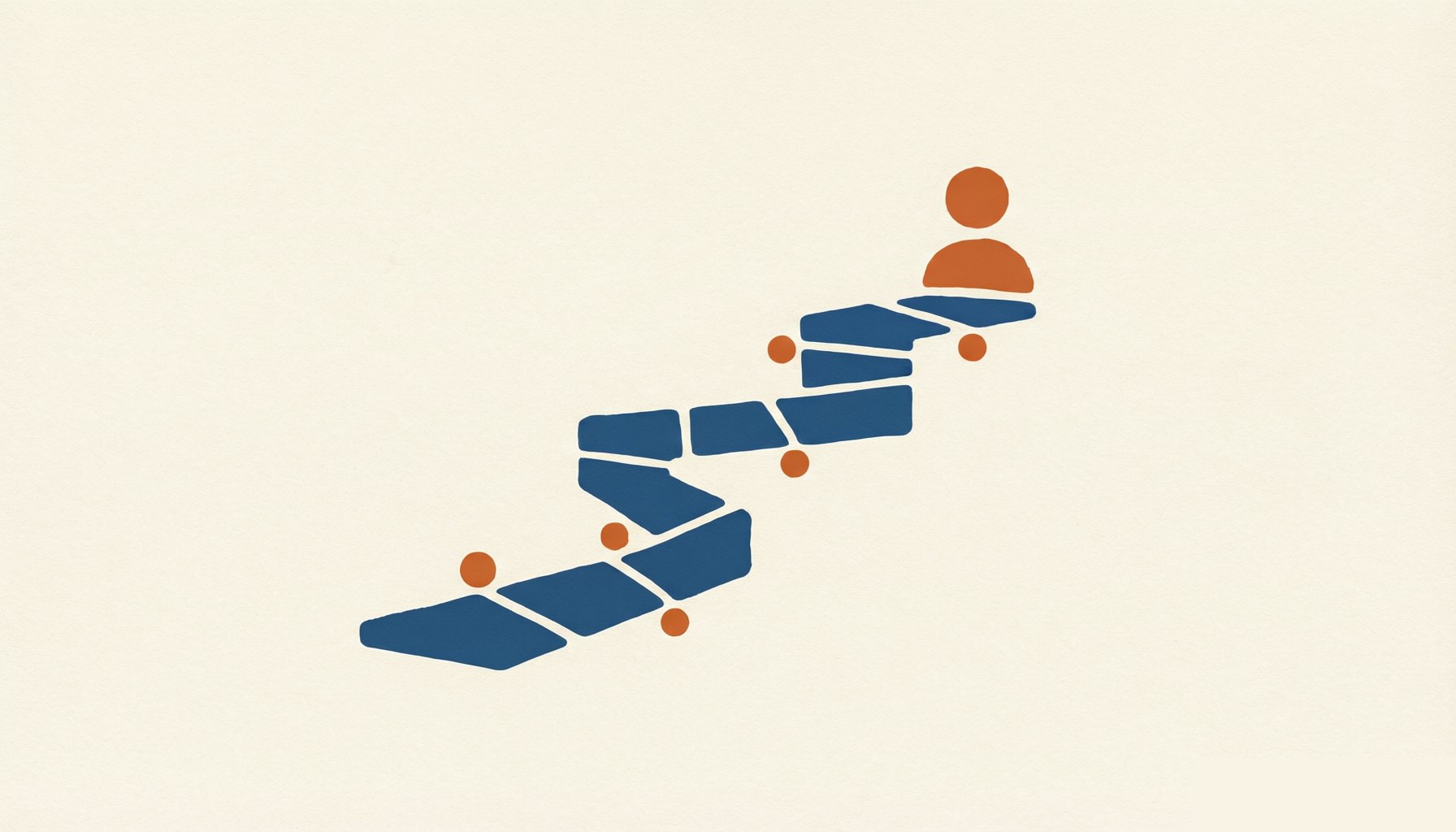 Flat illustration of a winding path with milestone dots
